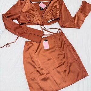 PrettyLittleThing Copper Skirt Set new